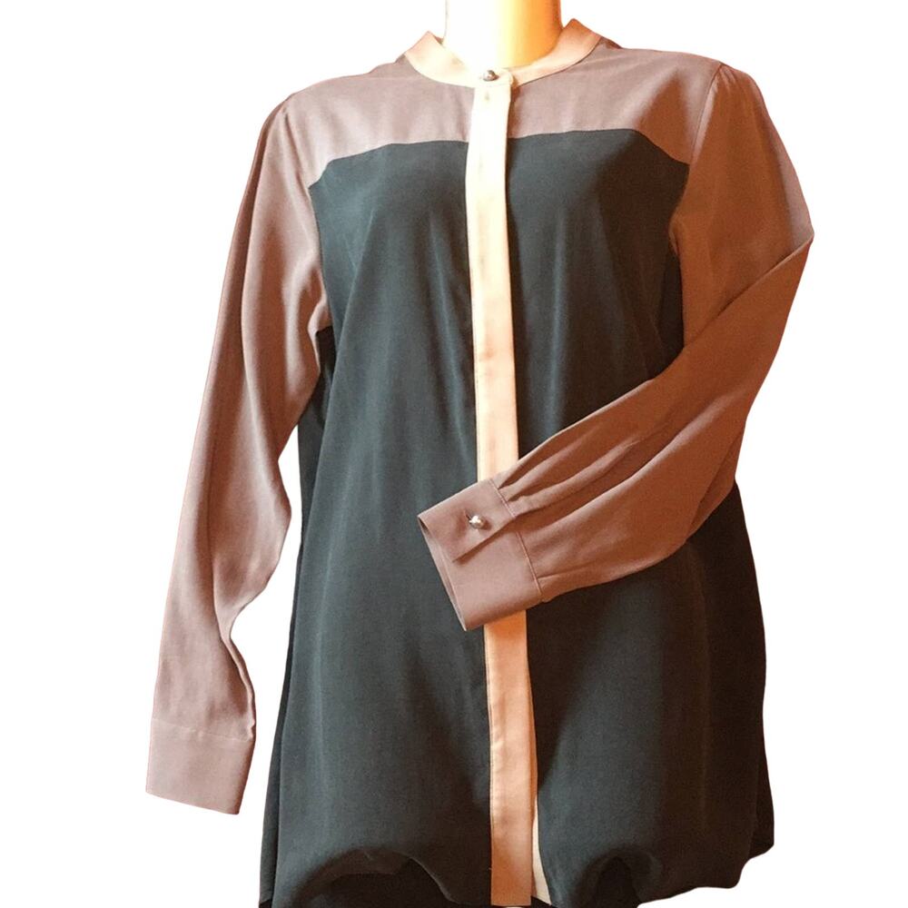 Soft Surroundings Color-Block Button Front Silk T… - image 1